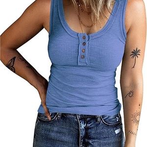 Henley ribbed tank tops